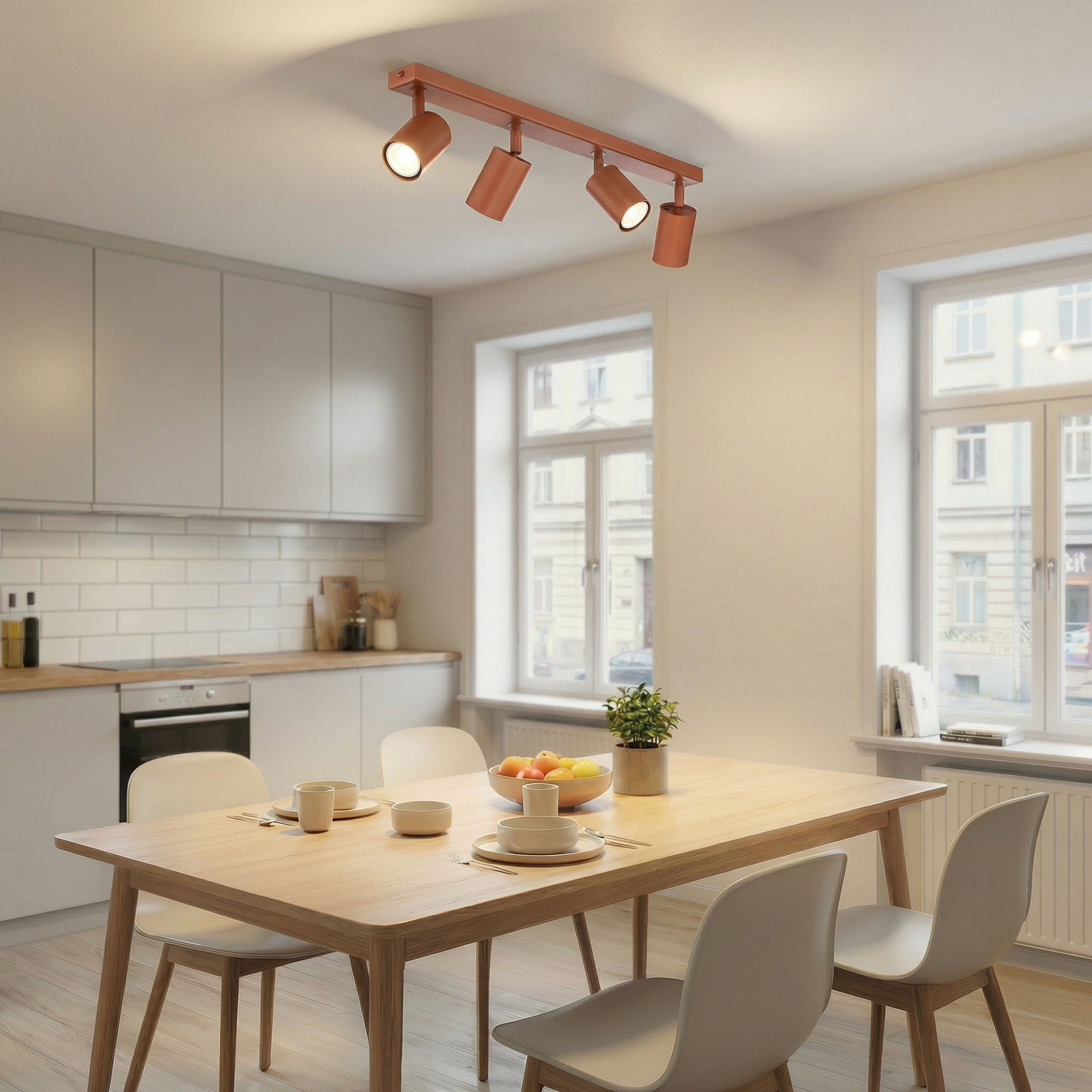 Spot de tavan Zoom, 4 becuri, roșu, oțel, GU10