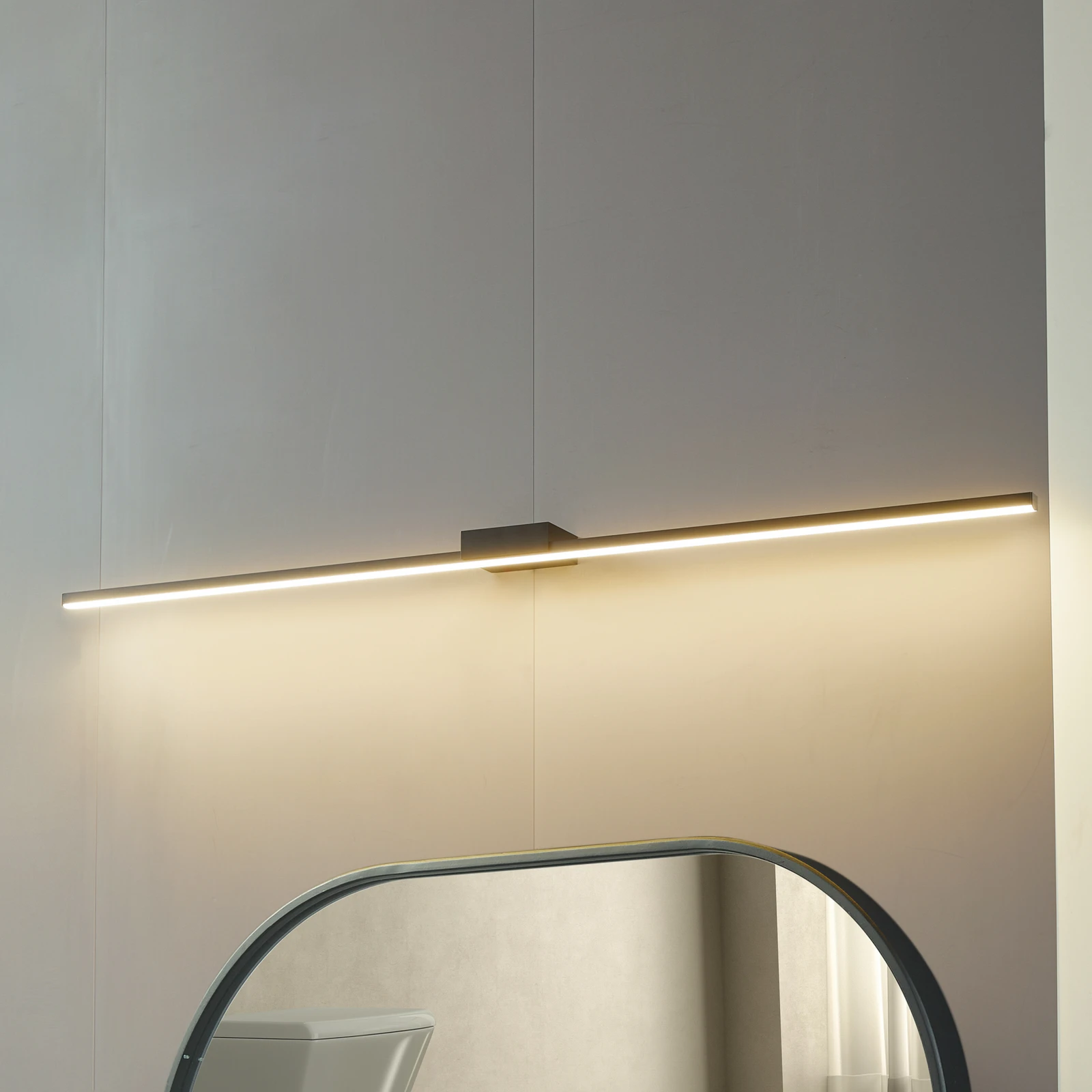 Lucande Kivana LED mirror lamp, black, metal, 120cm IP44