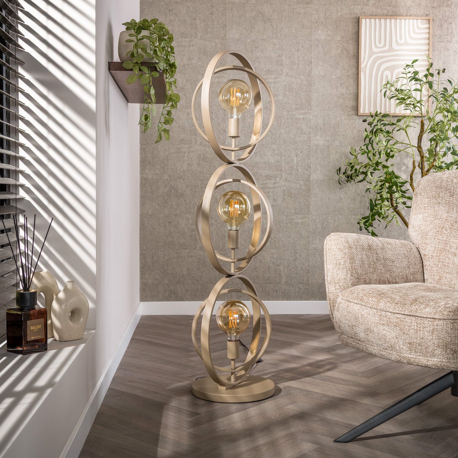 Stehleuchte Turn Around, beige, 3-flammig, Höhe 124 cm, E27