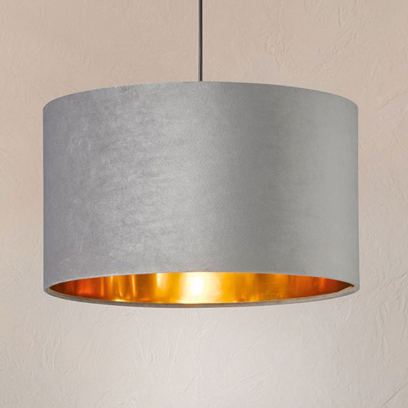 Hanglamp Aura met fluwelen kap, Ø 40 cm, grijs