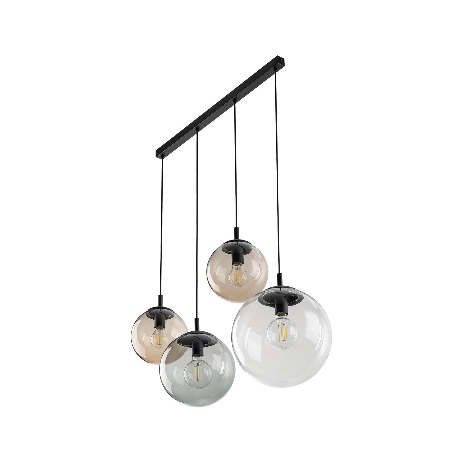 Hanglamp Esme, glas, meerkleurig, 4-lamps, lineair