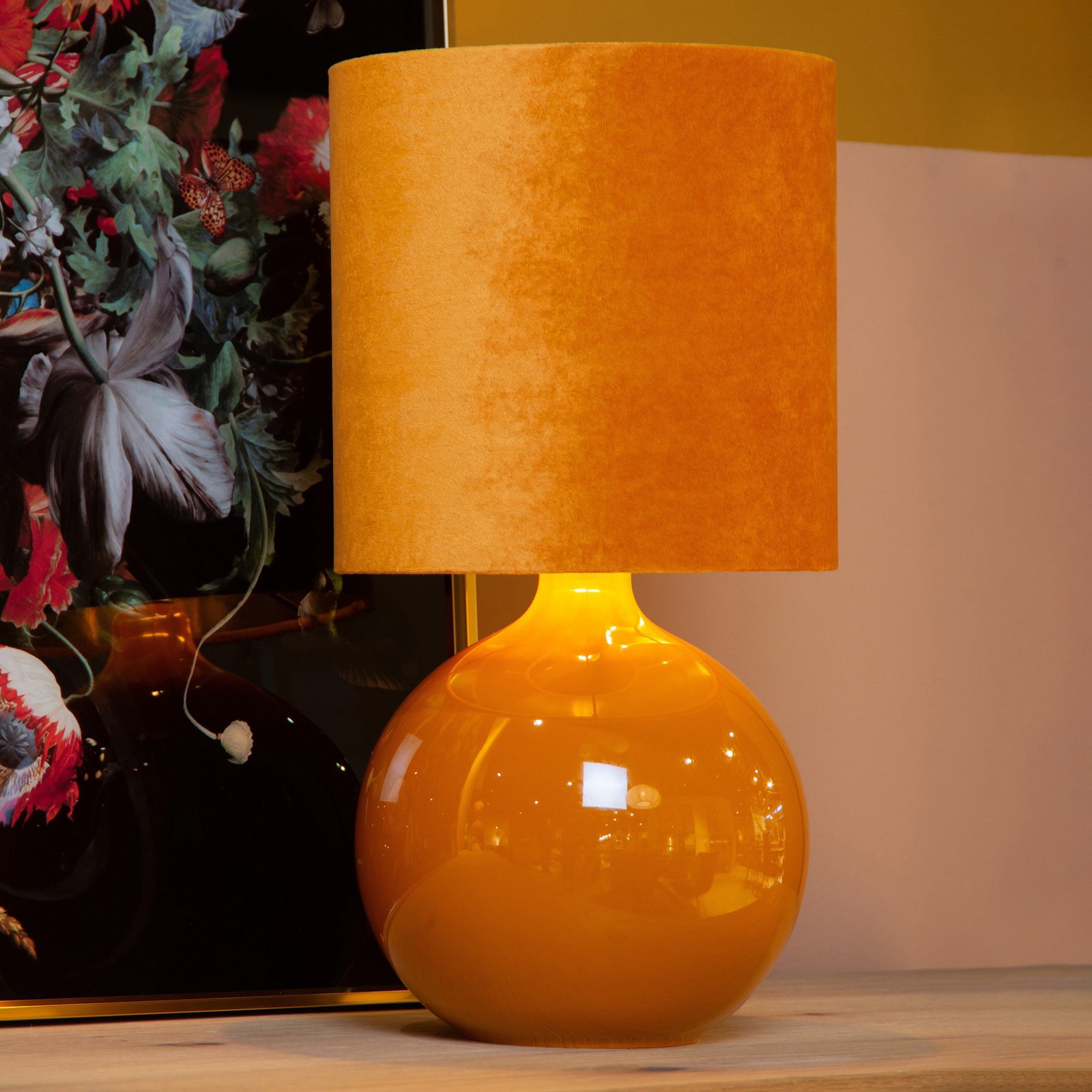 Esterad table lamp, ochre, Ø 24 cm, height 47 cm, glass