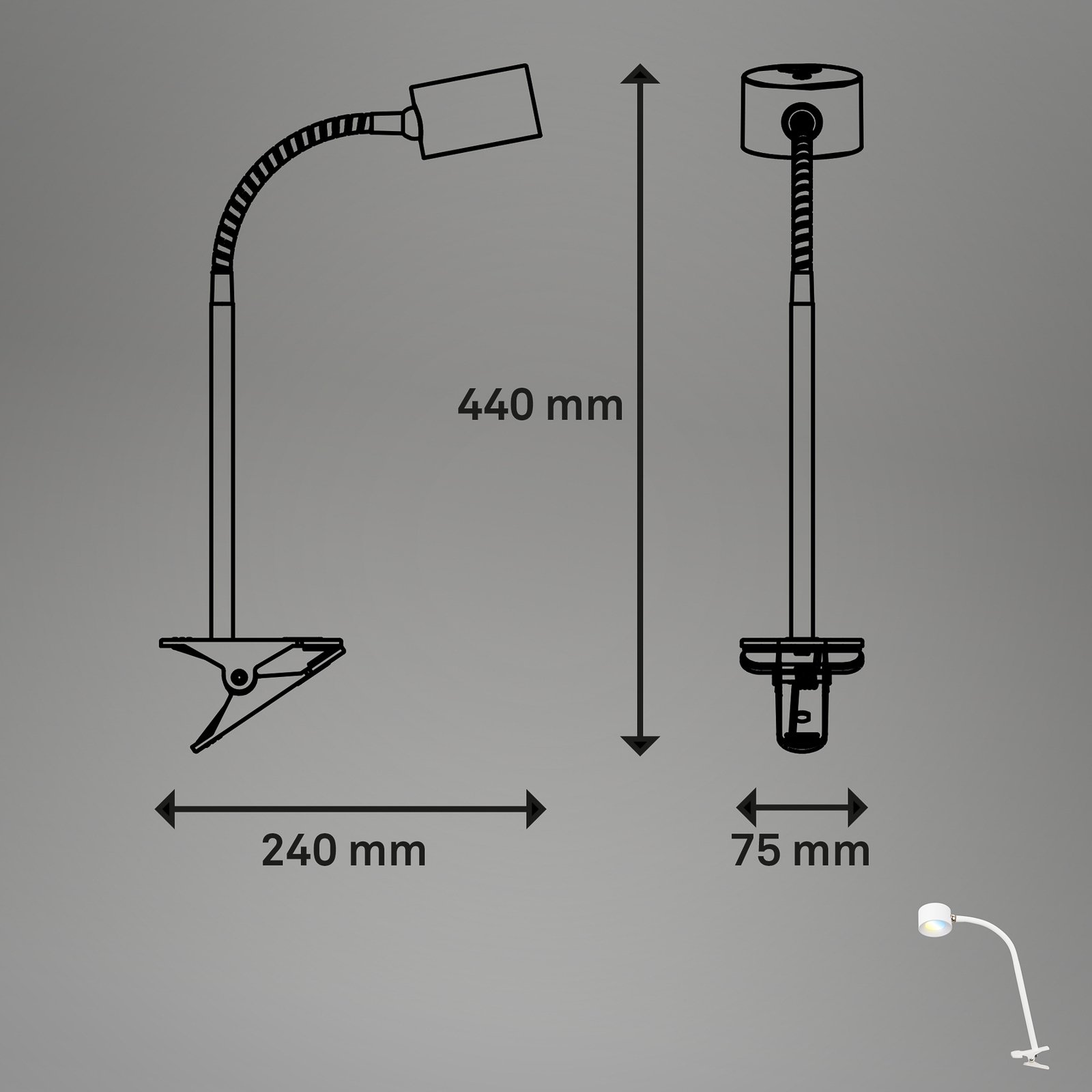 Uppladdningsbar klämlampa Tari, vit, CCT, touchdimmer, USB