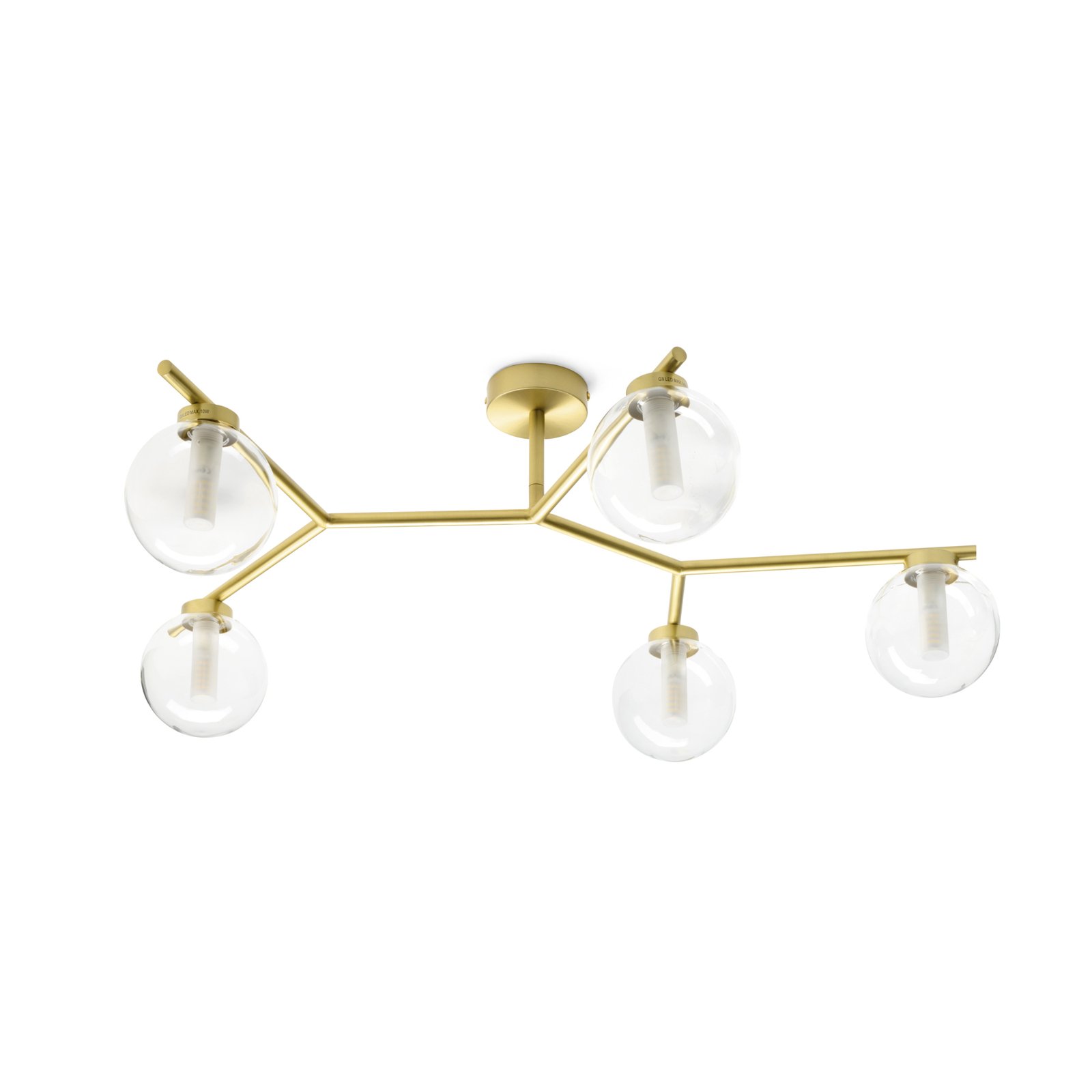 Plafondlamp Camely, goud geborsteld/helder 5-lamps