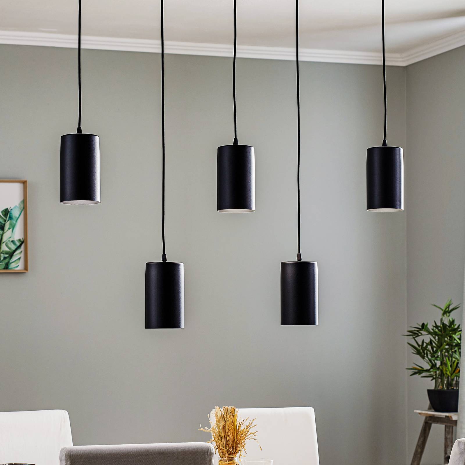 TEMAR LIGHTING Suspension ZW Tube 170 cinq lampes noir