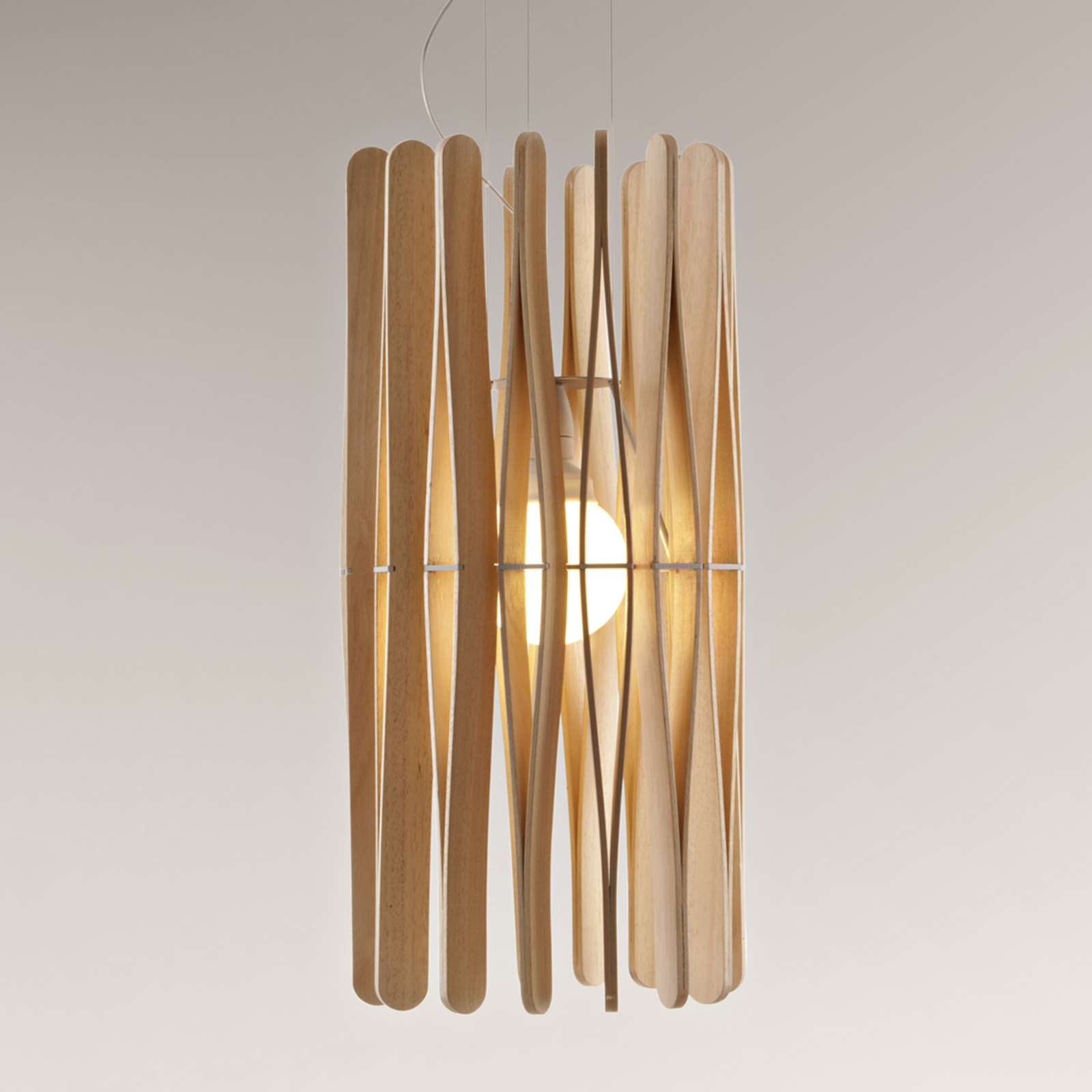Fabbian Stick hout-hanglamp, cilindervormig, 33cm