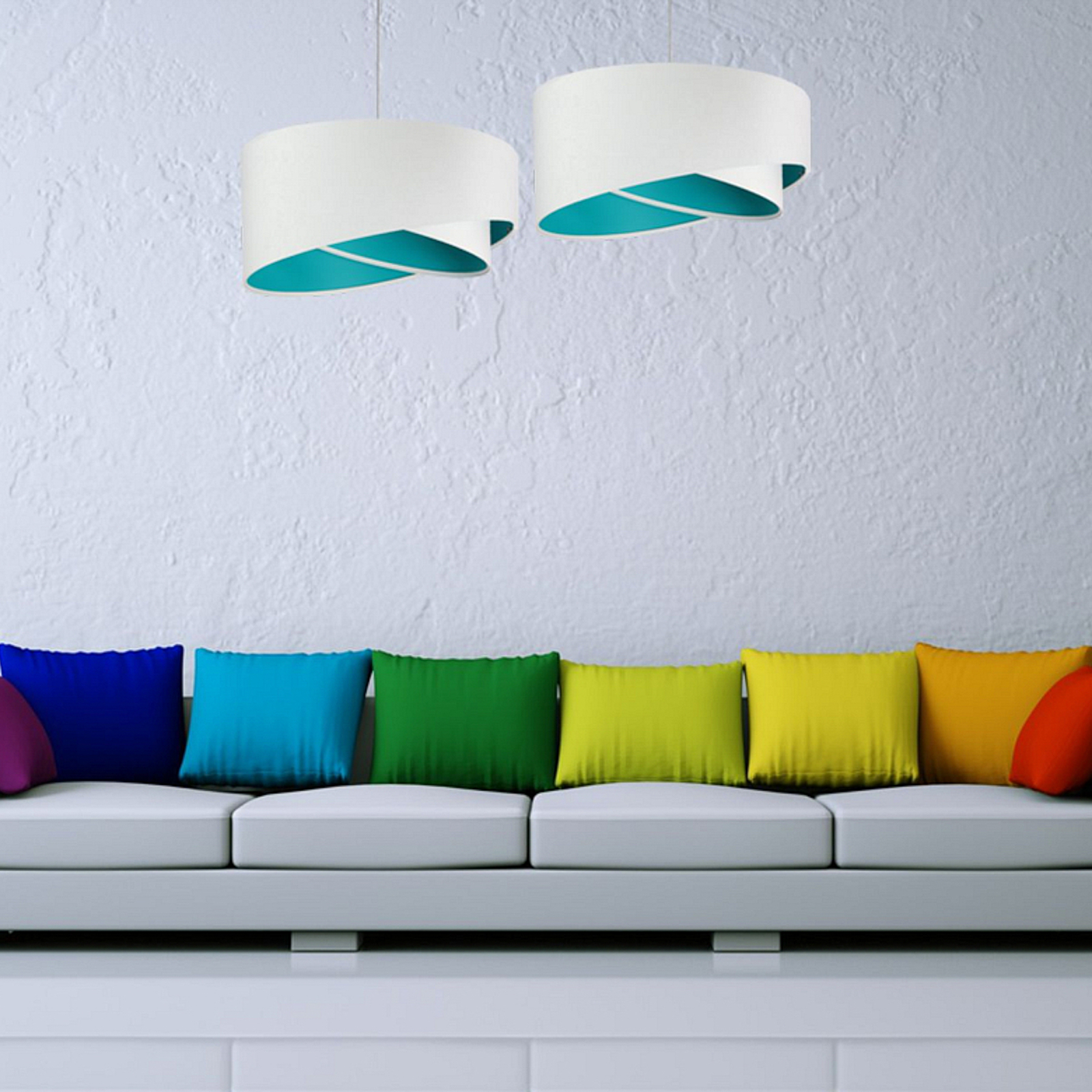 Vivien hanging light, two-coloured, white/turquoise