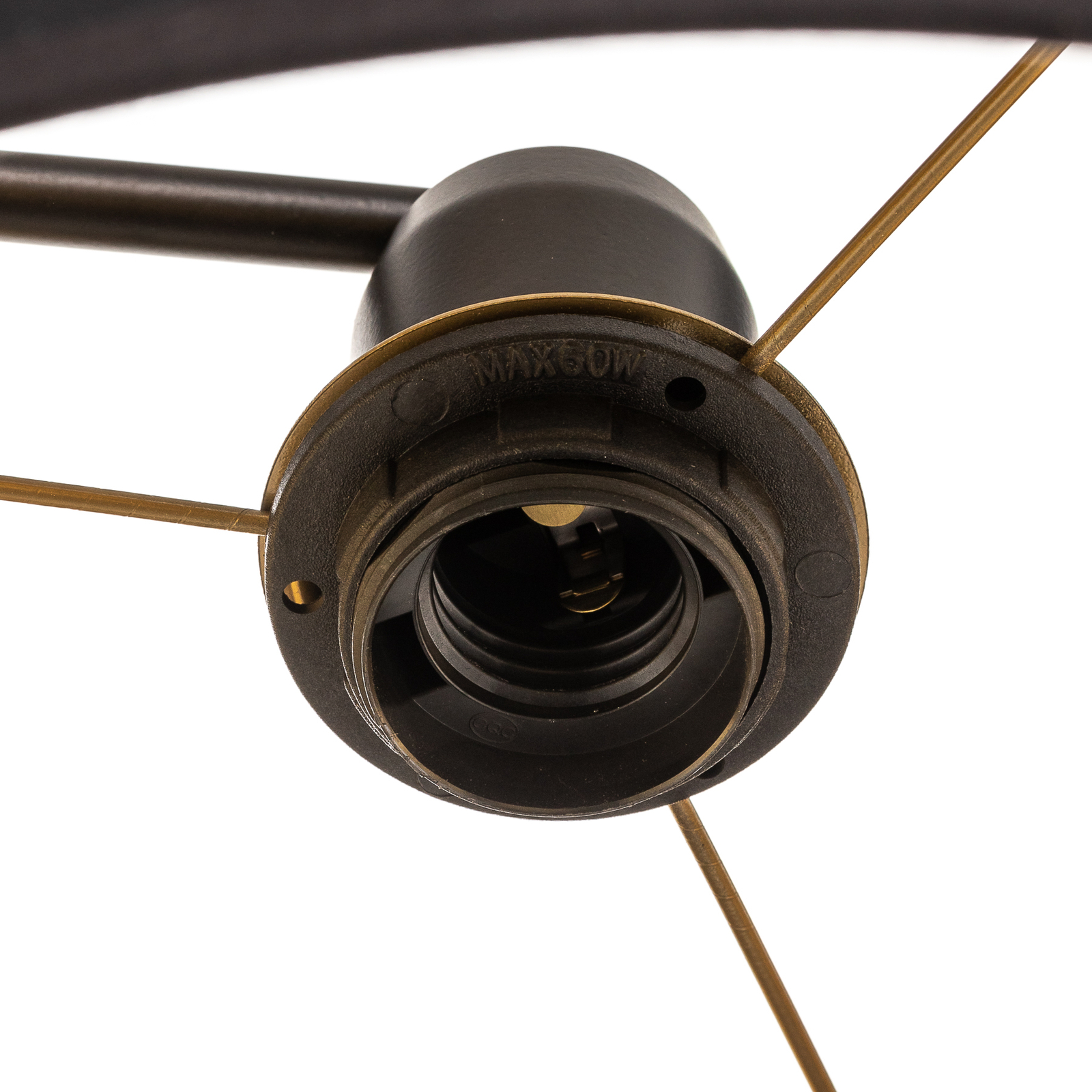 Taklampe Palmira tre tøyskjermer, svart/gull