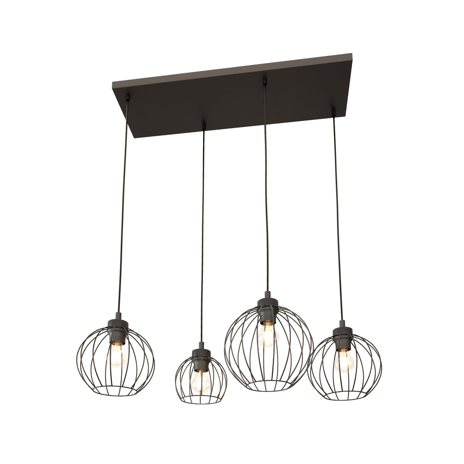 Suspension Nando, 4 lampes, 70 cm, noir, métal, E27