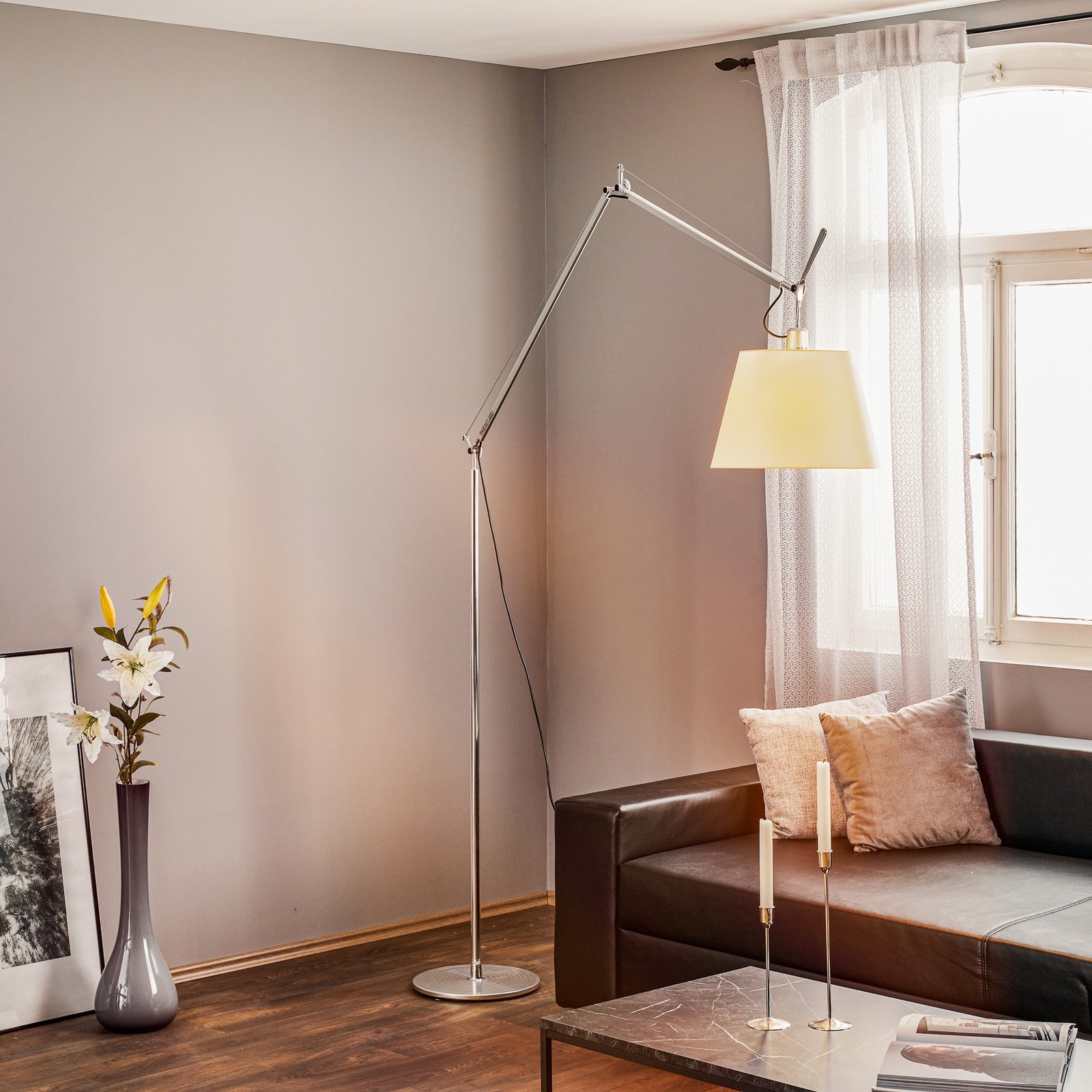 Tolomeo Mega Stehleuchte m/Dimmer Ø360 Pergament/Alu - Artemide