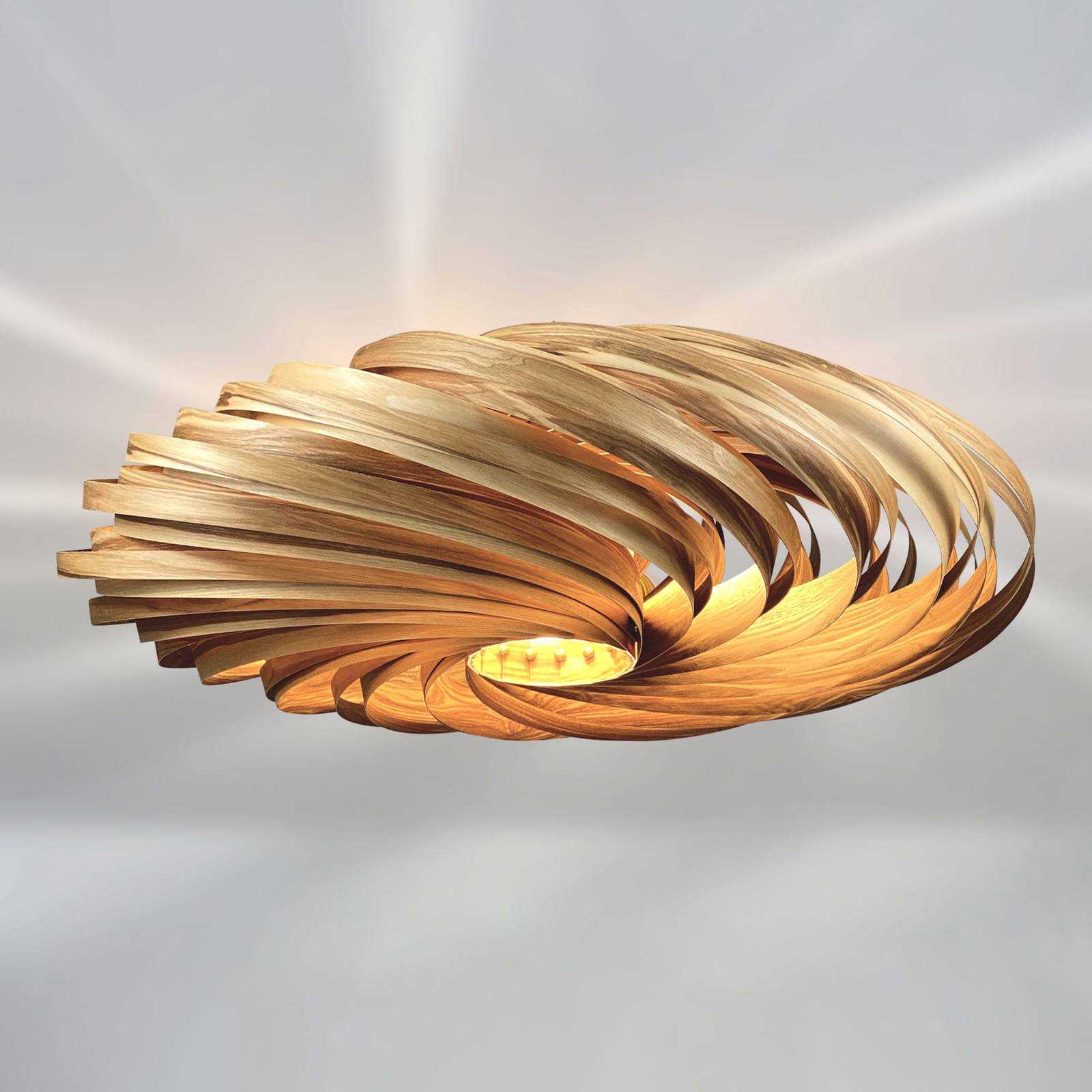 Gofurnit Veneria ceiling light, olive ash, Ø 70cm, for Living / Dining Room, olive ash wood veneer, plexiglass, E27, 20 W, H: 20 cm