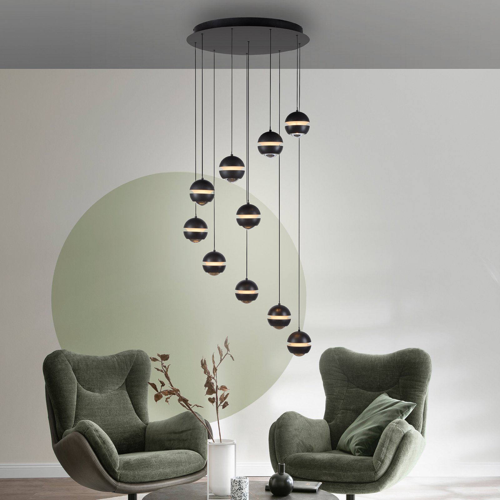 SCHÖNER WOHNEN LED hanglamp Lini zwart 10-lamps rond 3000K SCHÖNER WOHNEN LED hanglamp Lini zwart 10-lamps rond 3000K