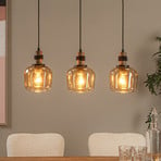 Ilona pendant light, glass, black/amber, 3-bulb