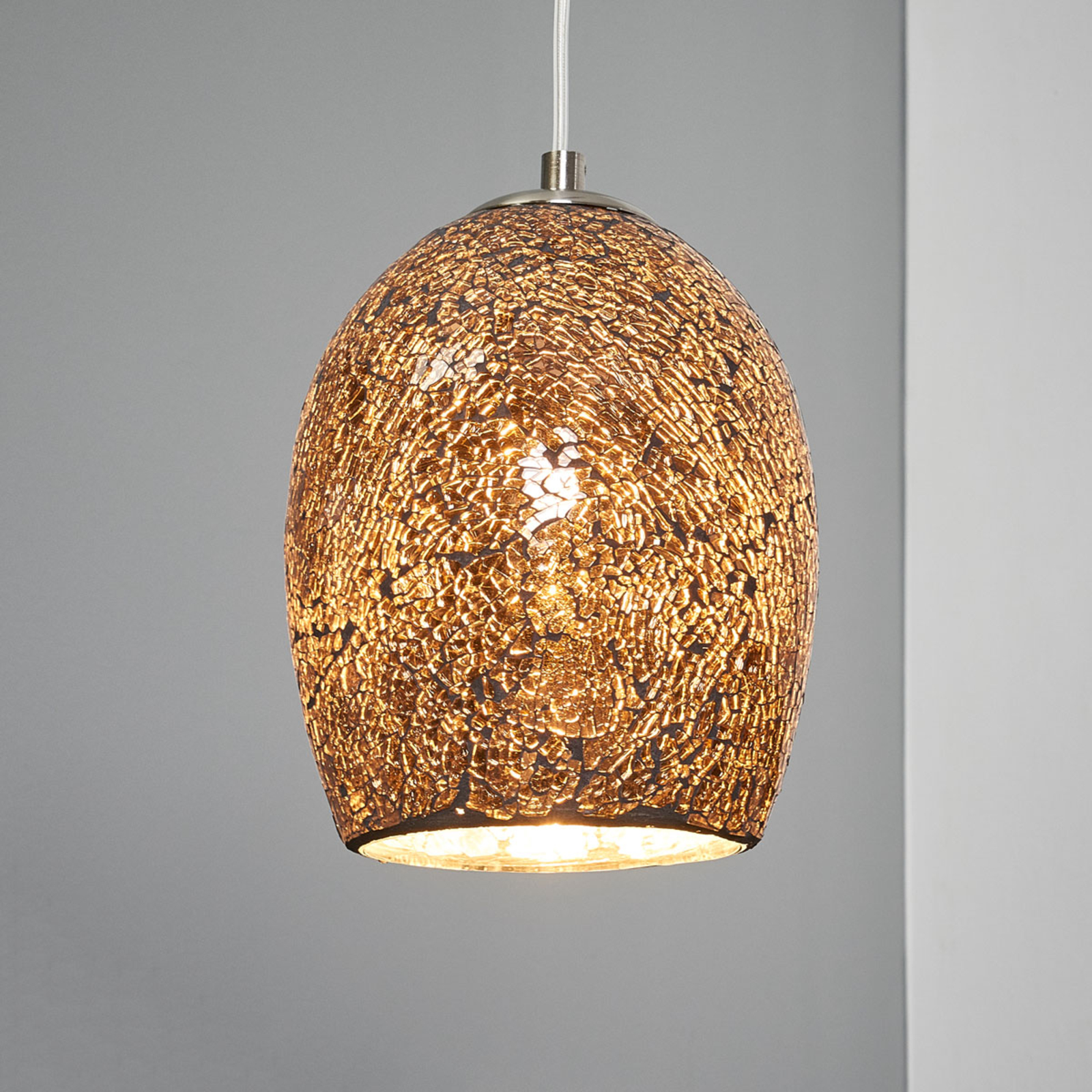 Searchlight Mosaic pendant light Crackle chrome bronze, for Living / Dining Room, metal, mosaic glass, E27, 60 W, energy efficiency: A++, H: 25 cm