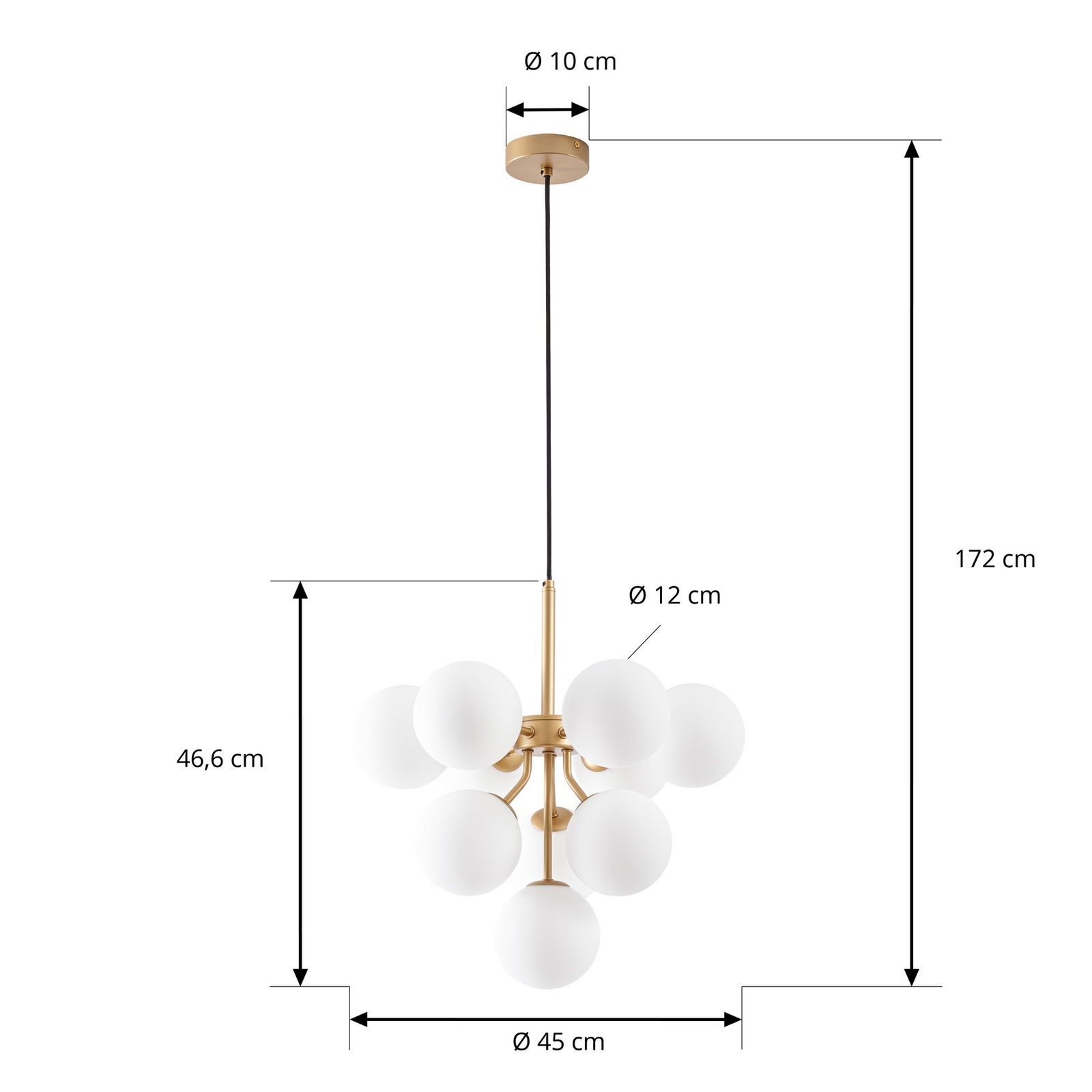 Suspension Peyton, à 10 lampes, or/blanc, verre - Lucande Suspension Peyton, à 10 lampes, or/blanc, verre - Lucande