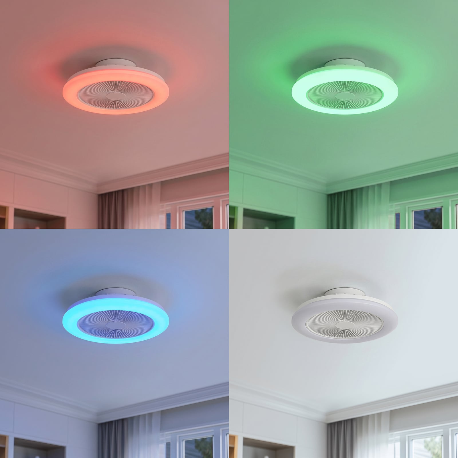 Vedin LED-kattotuuletin, halkaisija 45 cm, RGBW, himmennettävä, valkoinen, DC - Vedin LED-kattotuuletin, halkaisija 45 cm, RGBW, himmennettävä, valkoinen, DC -