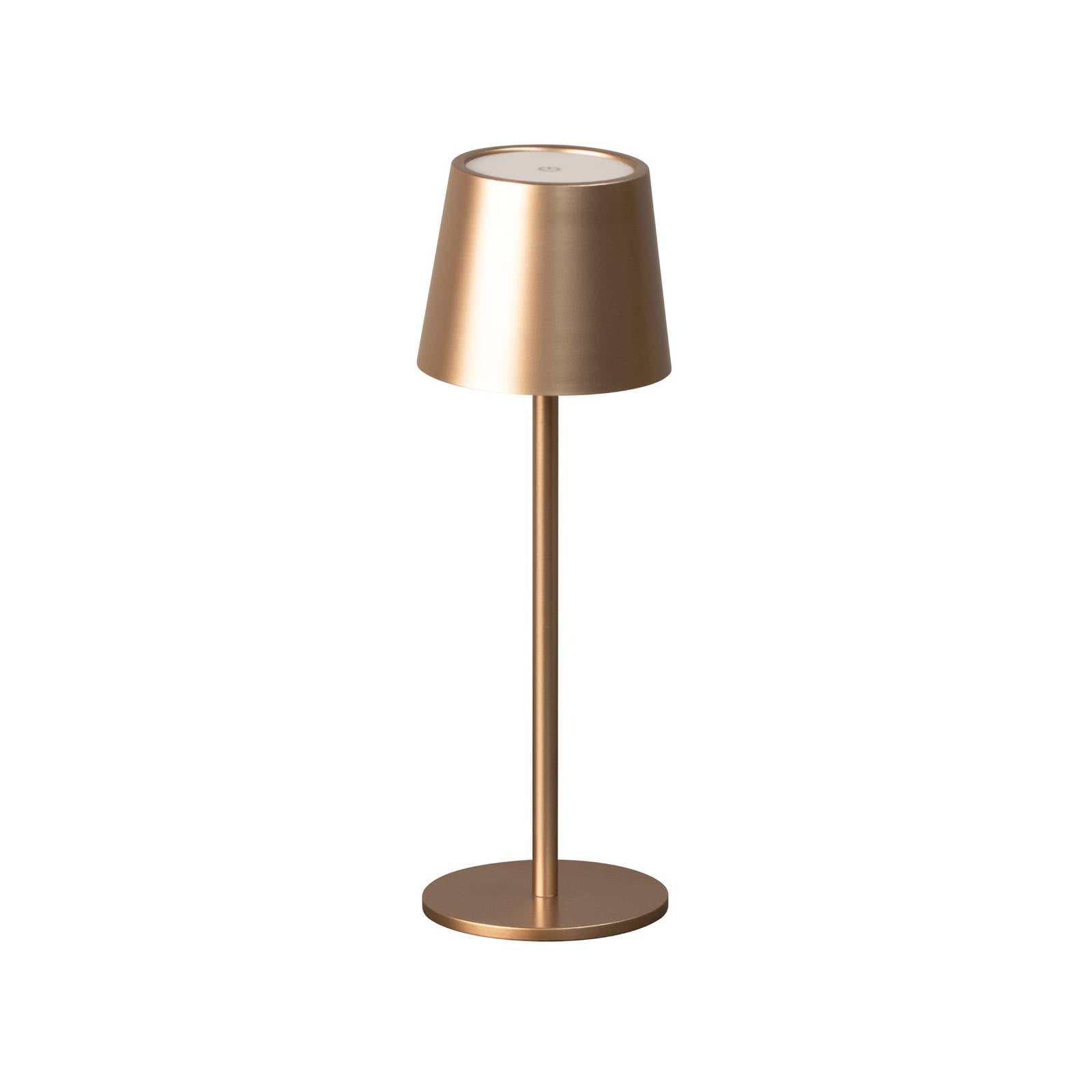 LED-Akku-Tischlampe Roxi, coffeefarben, Metall, IP54, Dimmer