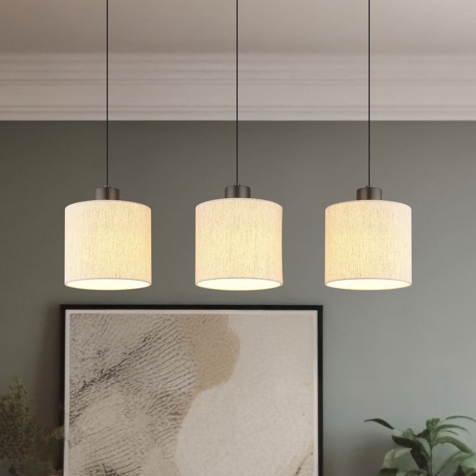 Globo Lampă suspendată LED Thea lungime 74 cm 3 becuri crem/negru mat - Camera de zi / sufragerie - Scandinavă - crem negru mat - Țesătură / Textil