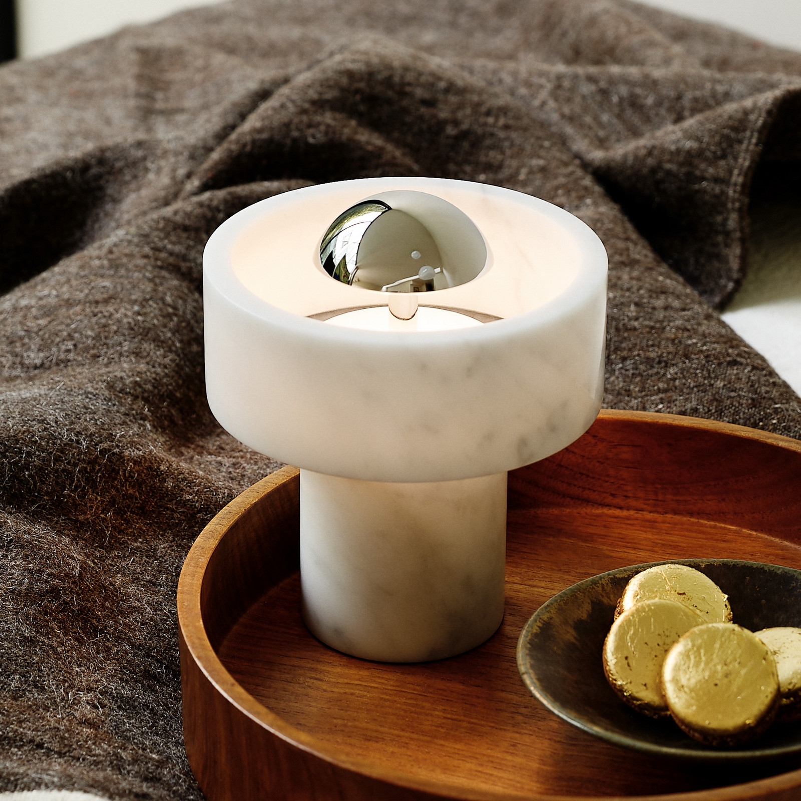 Lampa de masă cu baterie LED Tom Dixon Stone argintiu 19 cm - Camera de zi / sufragerie - Design - alb marmorat argintiu - Marmură