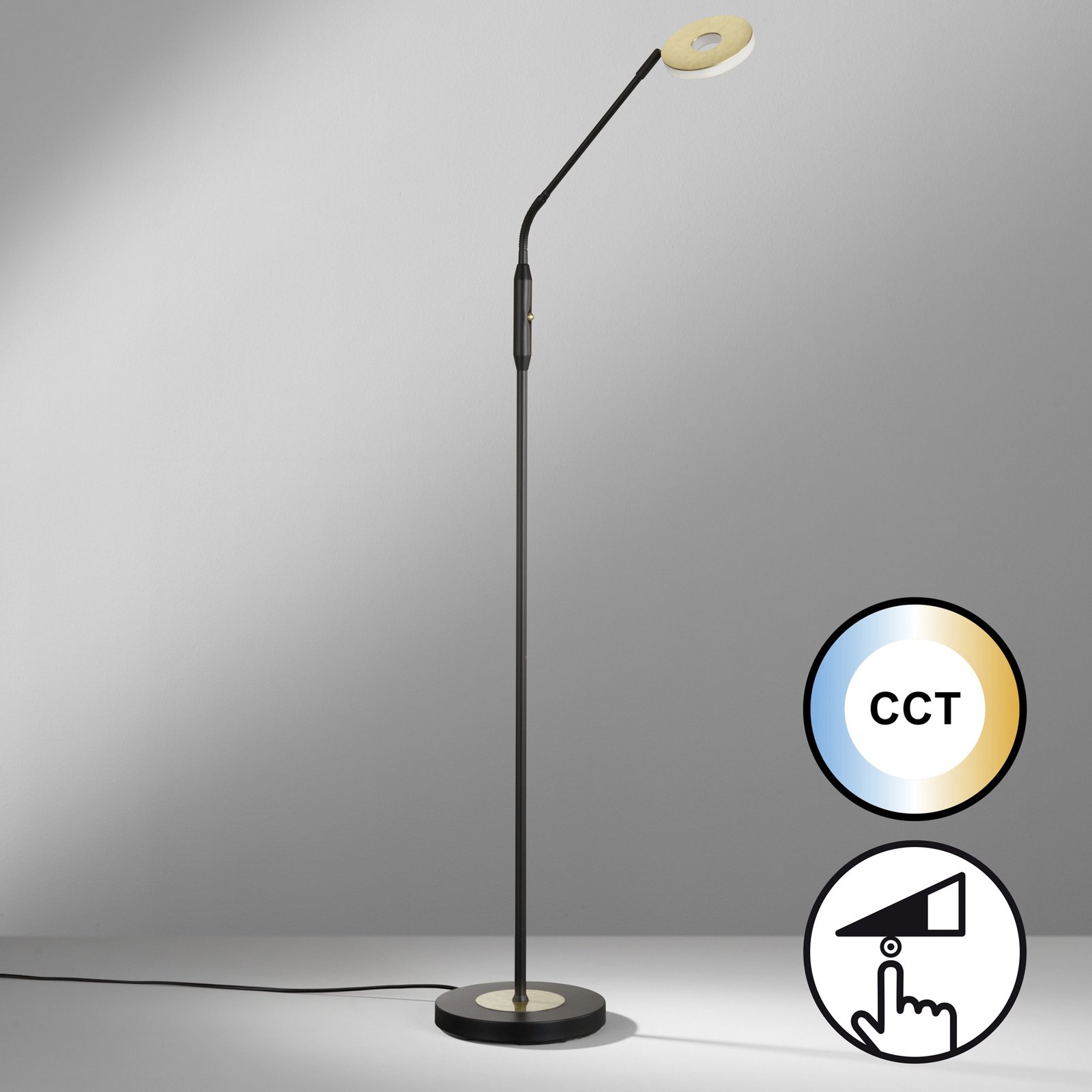 LED vloerlamp Dent, zwart/goud blad, 150 cm, CCT, 1-lamp.