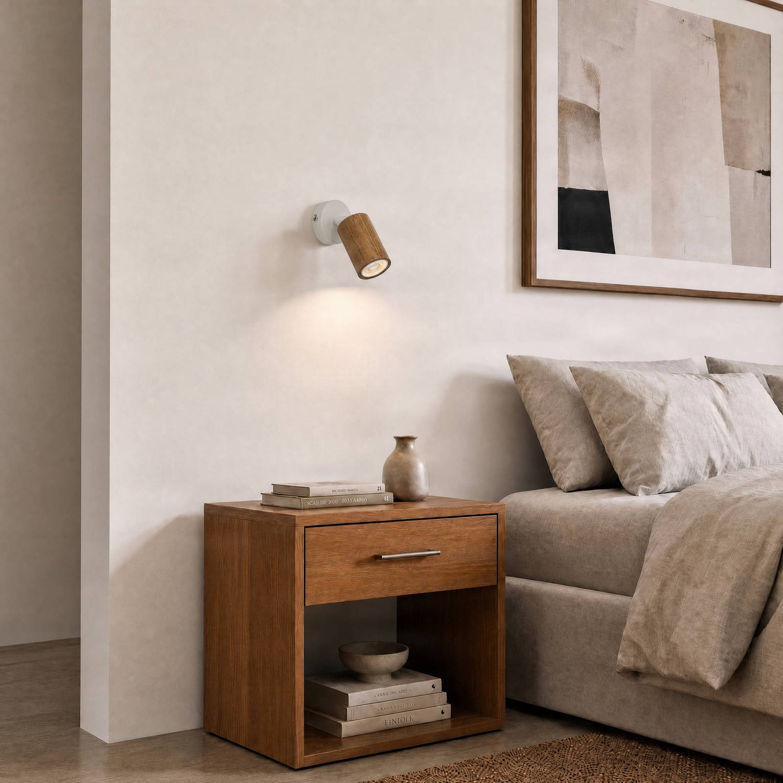 Luminex Wandspot Nisse, wit, diepte 18 cm, 1-lamp, hout/metaal