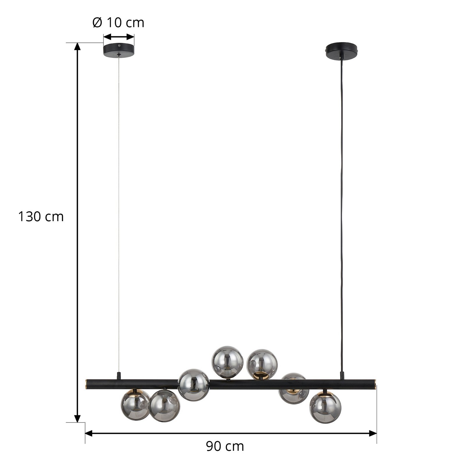 Lucande Hängeleuchte Diborah, rauchgrau, Glas, 90 cm, G9