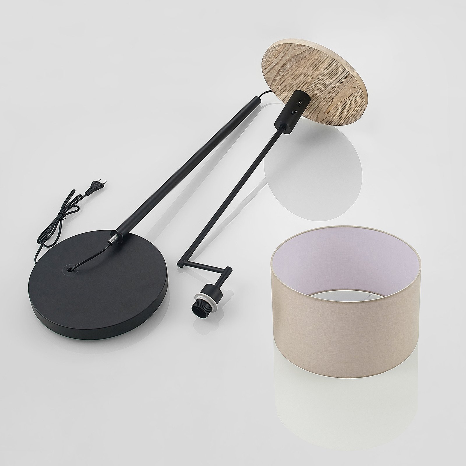 Zinia Floor Lamp Black/Grey/Wood - Lindby