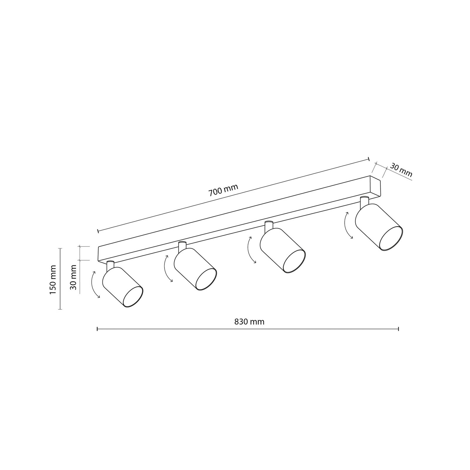 Spot pour plafond Top, noir, 83 cm, à 6 lampes, métal, GU10