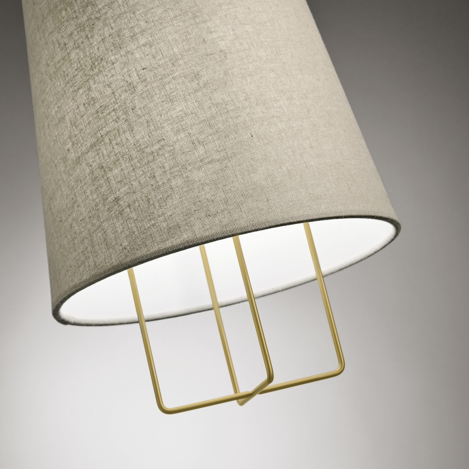 Pyra pendant light, sand-coloured fabric lampshade