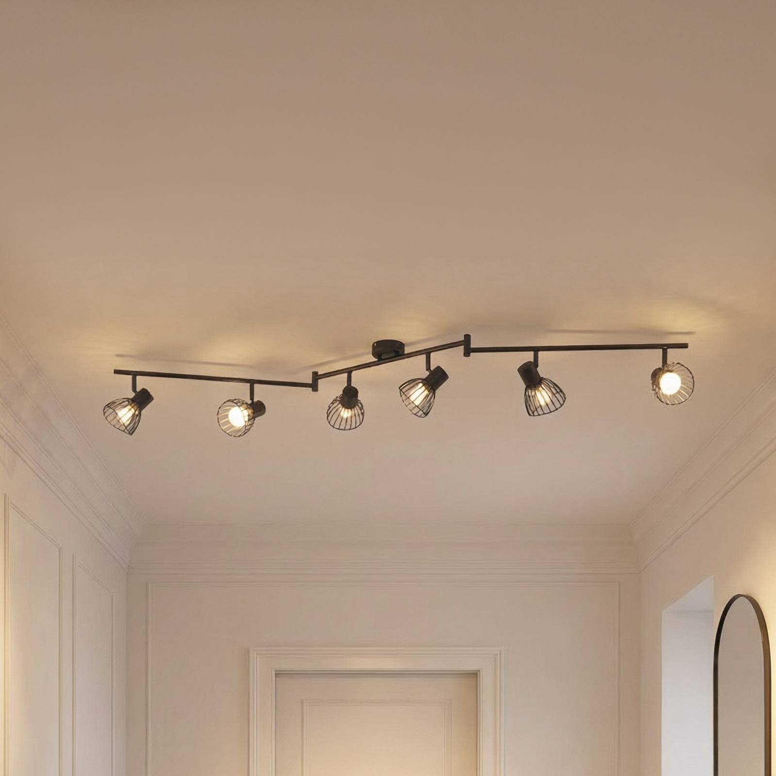 Plafonnier Lindby Piena, noir, à 6 lampes, métal, 150 cm