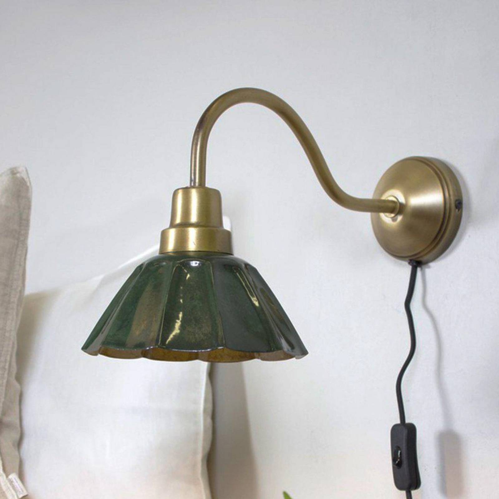 PR Home Lampa ścienna Ester, zielona, wysięg 34 cm, metal