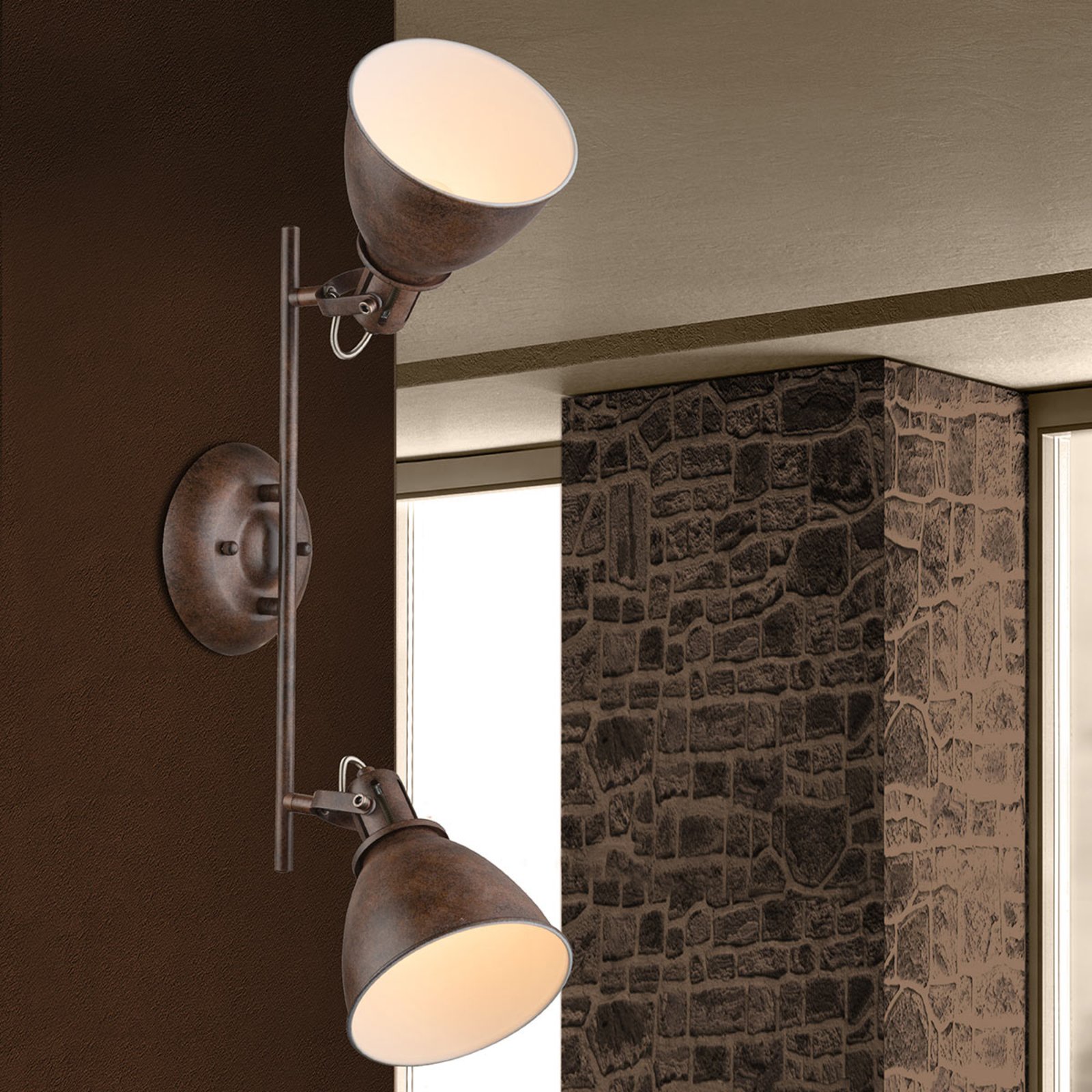 Rusty brown Giorgio ceiling spotlight, two-bulb
