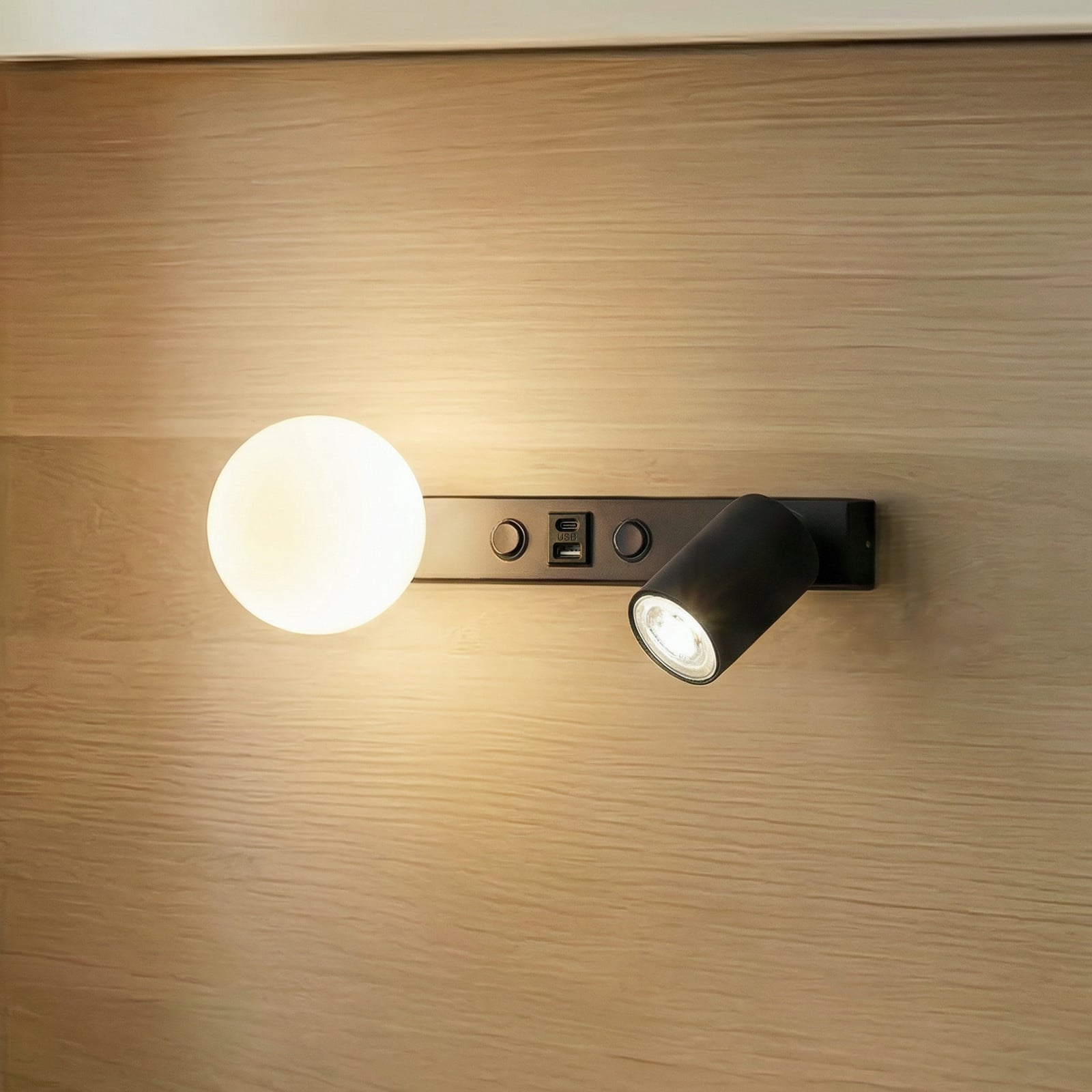 TK Lighting Aplică Vox negru sticlă lățime 35 cm USB - Camera de zi / sufragerie - negru alb