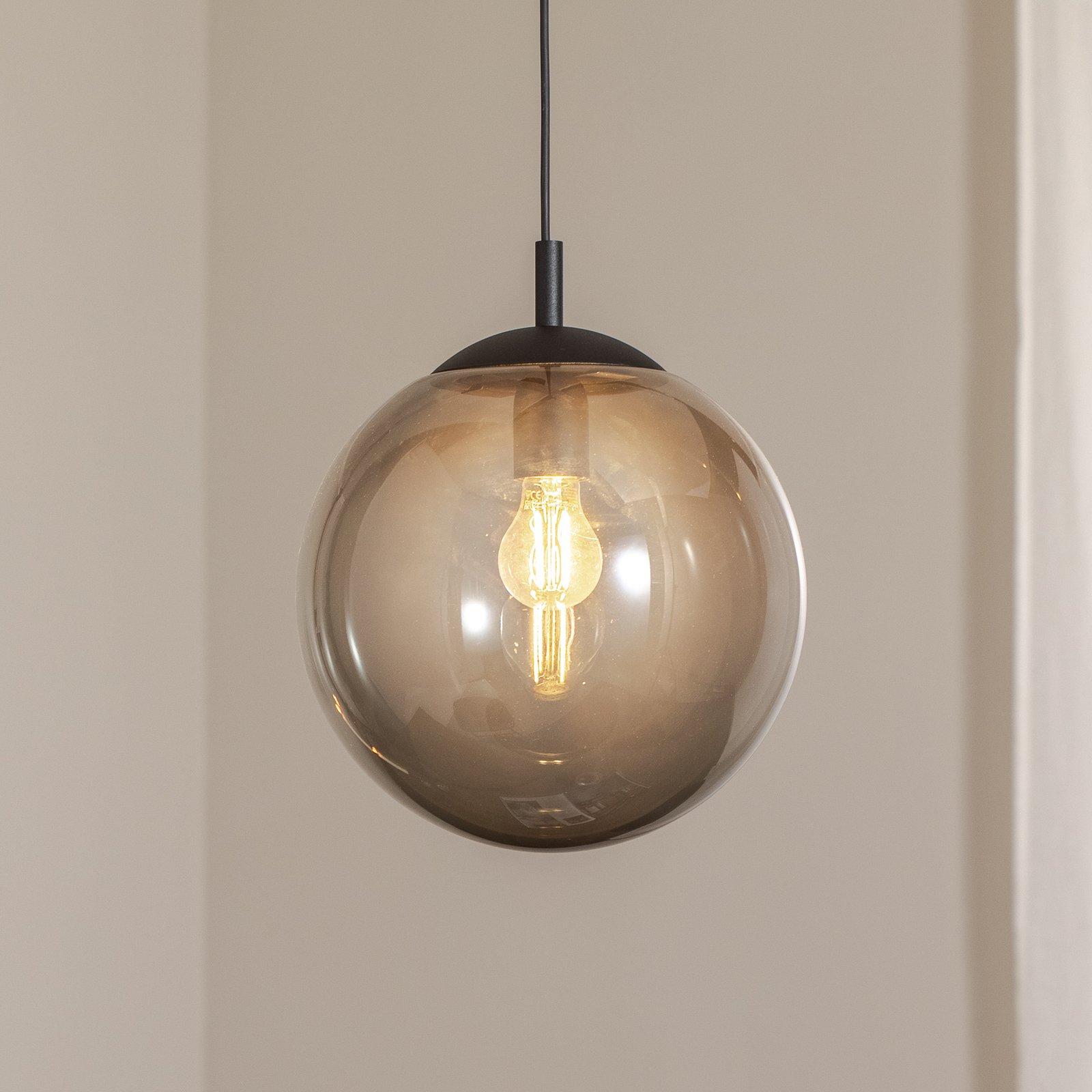 Esme pendant light, Ø 30 cm, smoke grey, glass, sphere, E27