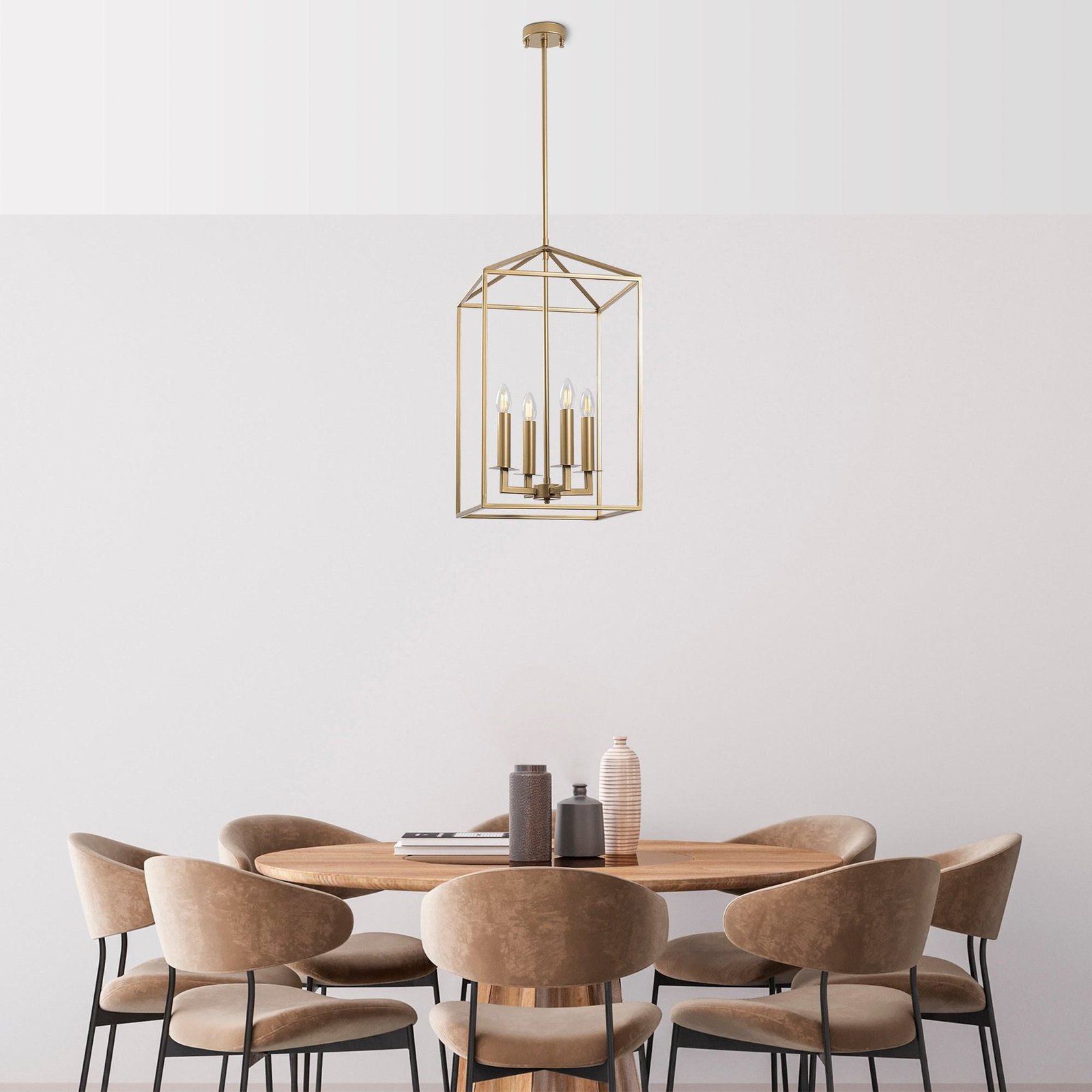 Chandelier Till 13256, gold-coloured, metal, 4-bulb