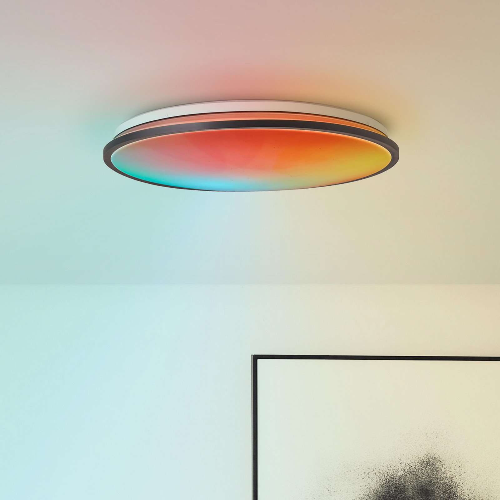 Brilliant Plafonieră cu LED Heida Ø 49 cm negru CCT RGB metal - Camera de zi / sufragerie - modern - negru alb