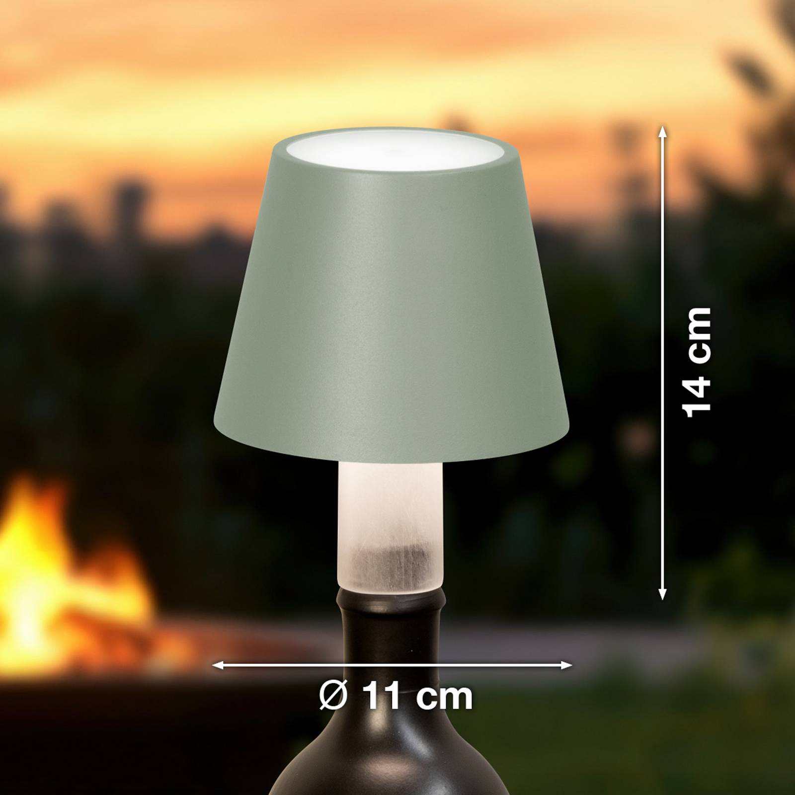Lampa LED do butelek Fiocco, szałwiowa zieleń, CCT, IP54, ściemniany