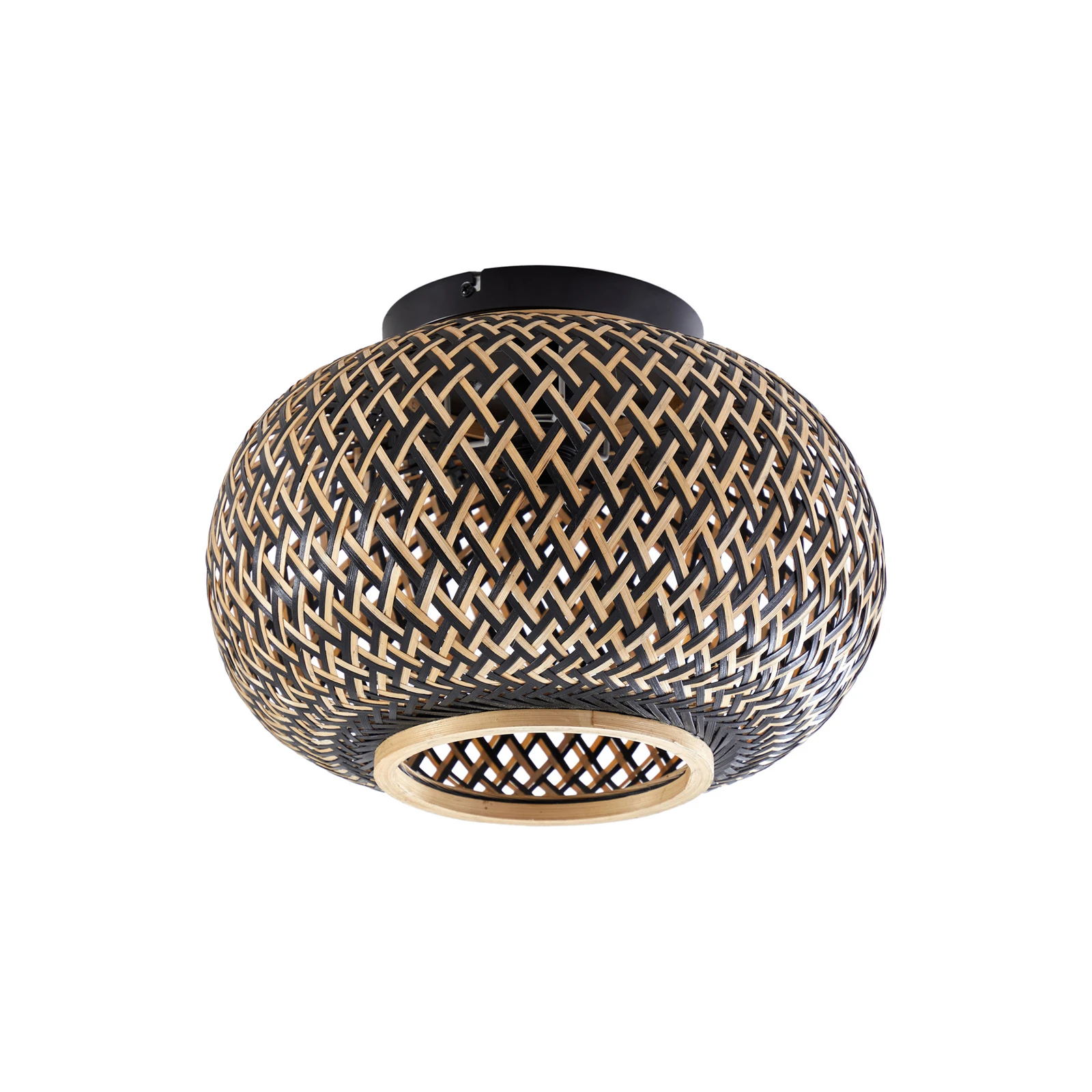 Lindby loftslampe Nerys, sort, bambus, Ø 38 cm