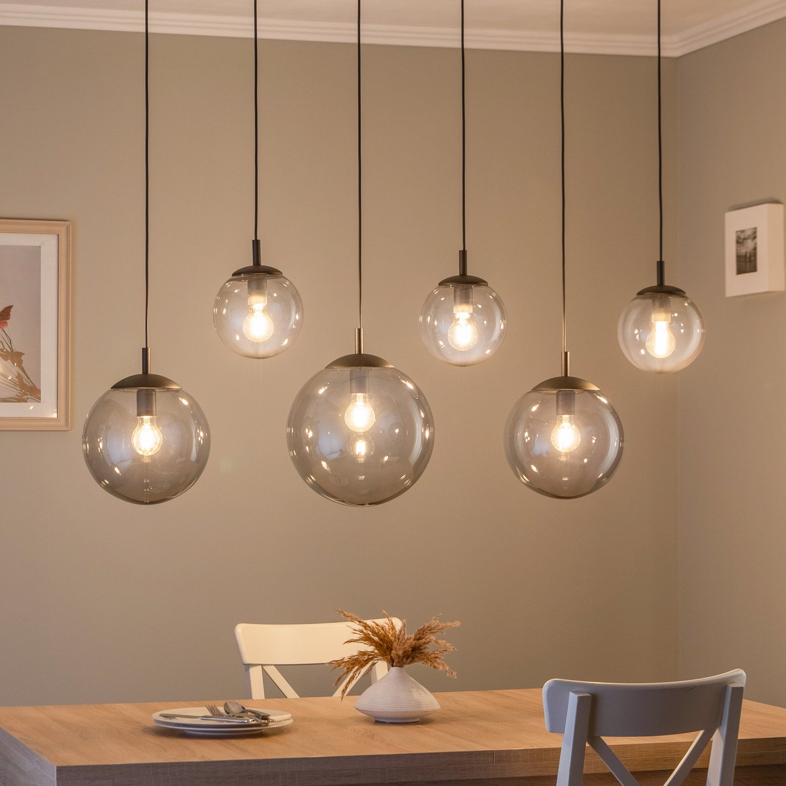 TK Lighting Lampă suspendată Esme sticlă grafit-transparent 6 lumini liniară - Camera de zi / sufragerie - modern - gri grafit-transparent negru