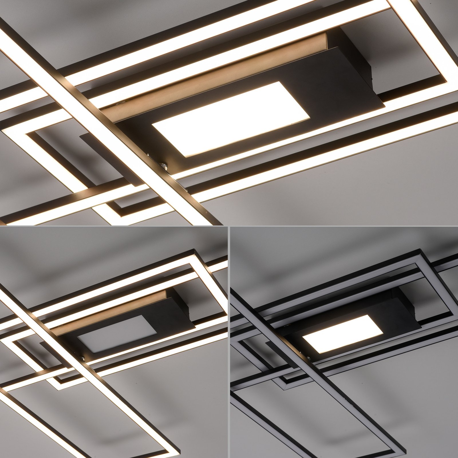 LED ceiling light Asmin, CCT, black, 98.9x69.4cm