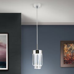 Suspension LED Prism, verre cristal Ø10cm chromé