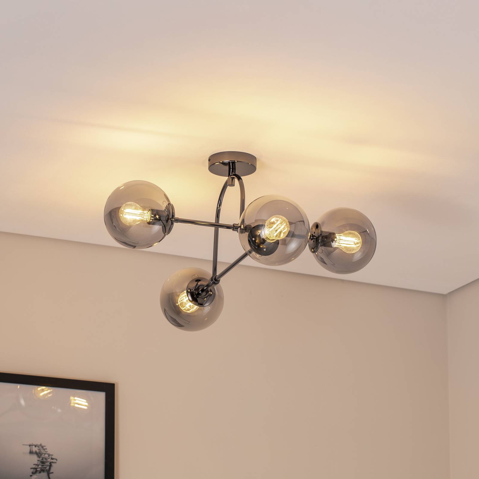 Deckenlampe Portemo, rauchgrau/nickel, 83x74 cm, 4-flg. Glas günstig online kaufen
