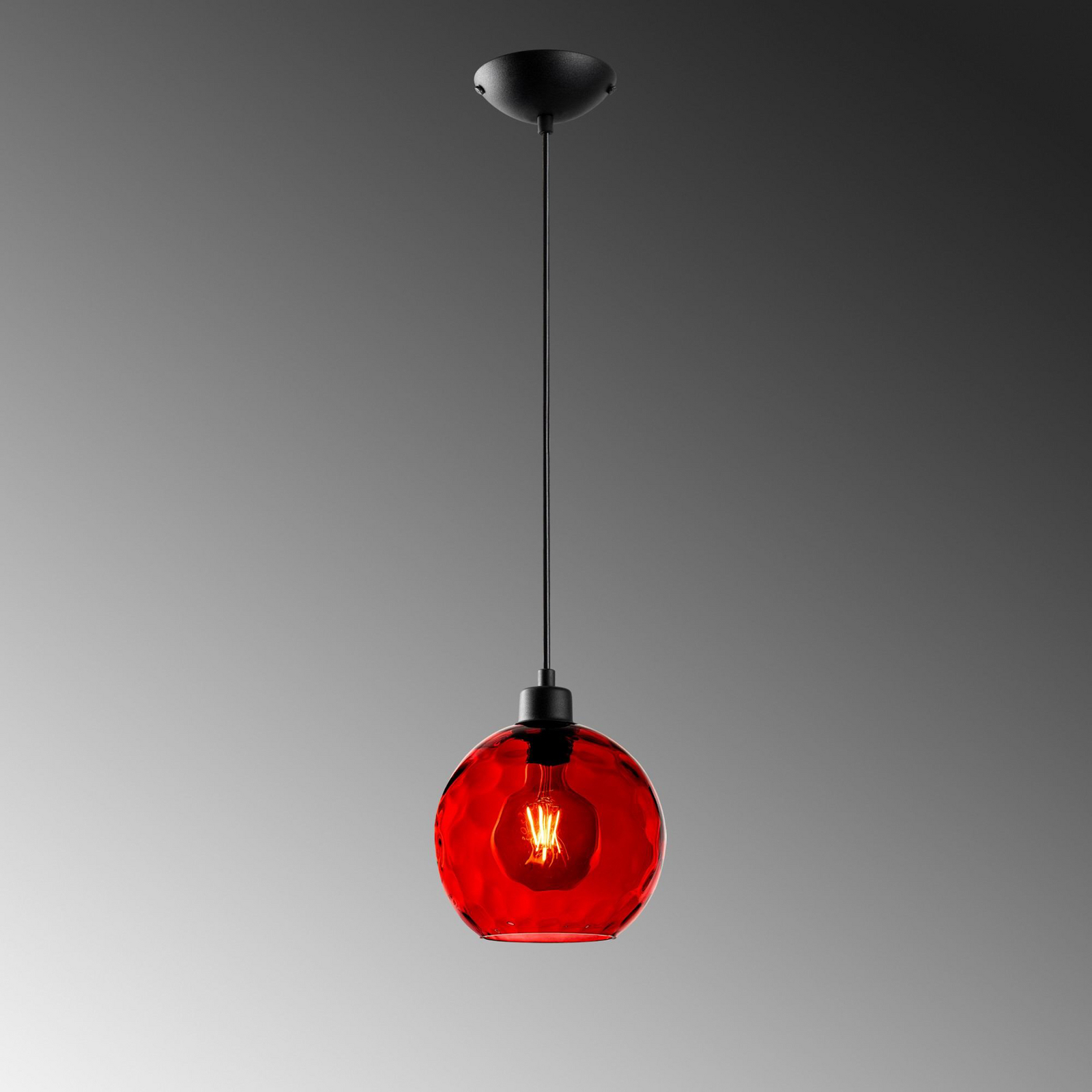 Lampa suspendată Benek, roșie, sticlă, Ø 20 cm, E27