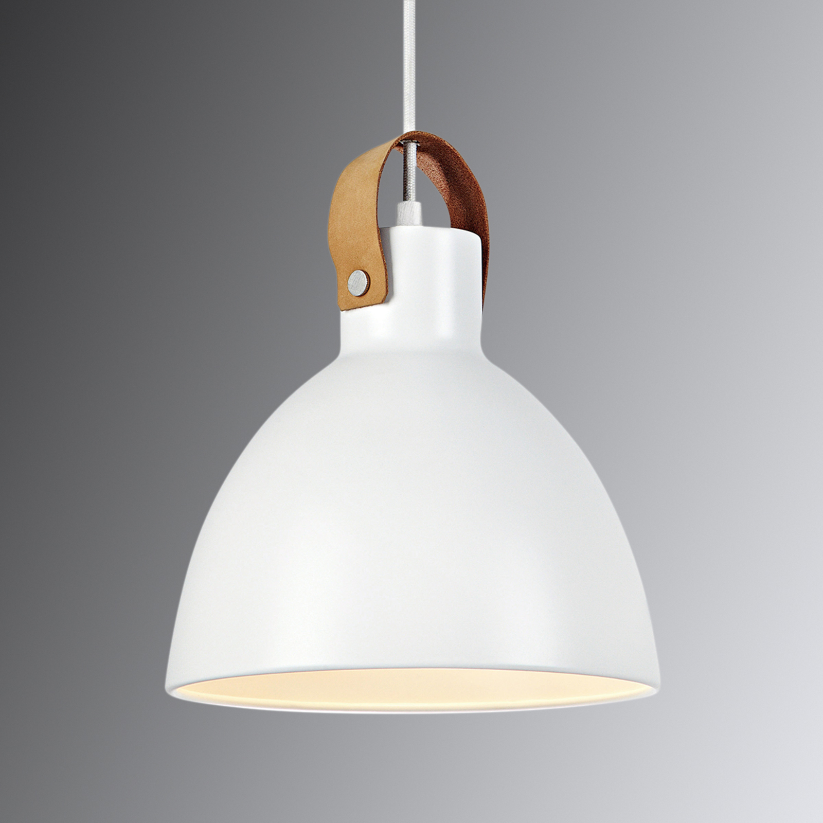 Markslöjd Hanging lamp Eagle with metal lampshade, white, for Living / Dining Room, metal, leather, E27, 60 W, energy efficiency: A++, H: 21 cm
