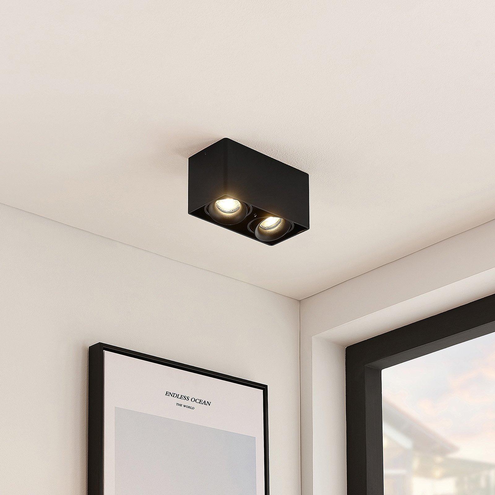 Arcchio Kubika downlight GU10, 2-bulb, black, for Hallway, aluminium, GU10, 50 W, energy efficiency: A++, L: 18.6 cm, W: 9.3 cm, H: 9.4 cm