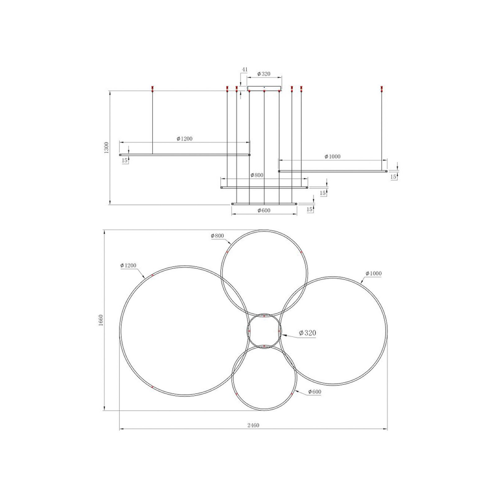 LED-Hängeleuchte Saturno, 4-fl., goldfarben, Metall, 4.000 K