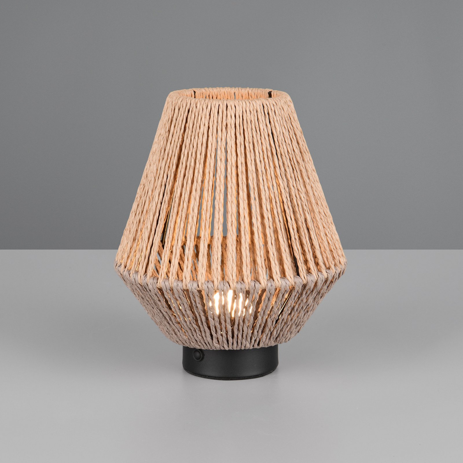 LED rechargeable table lamp Lira, brown, paper yarn, height 22 cm