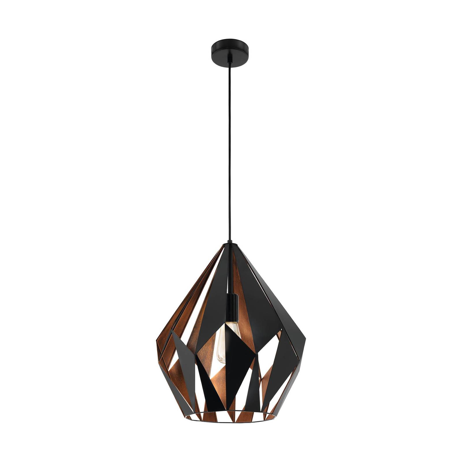 Carlton függő lámpa, fekete/réz, Ø 38,5 cm