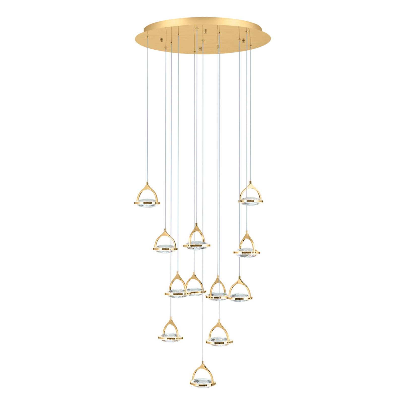 Suspension LED Moon cristal K9 12 lampes dorée