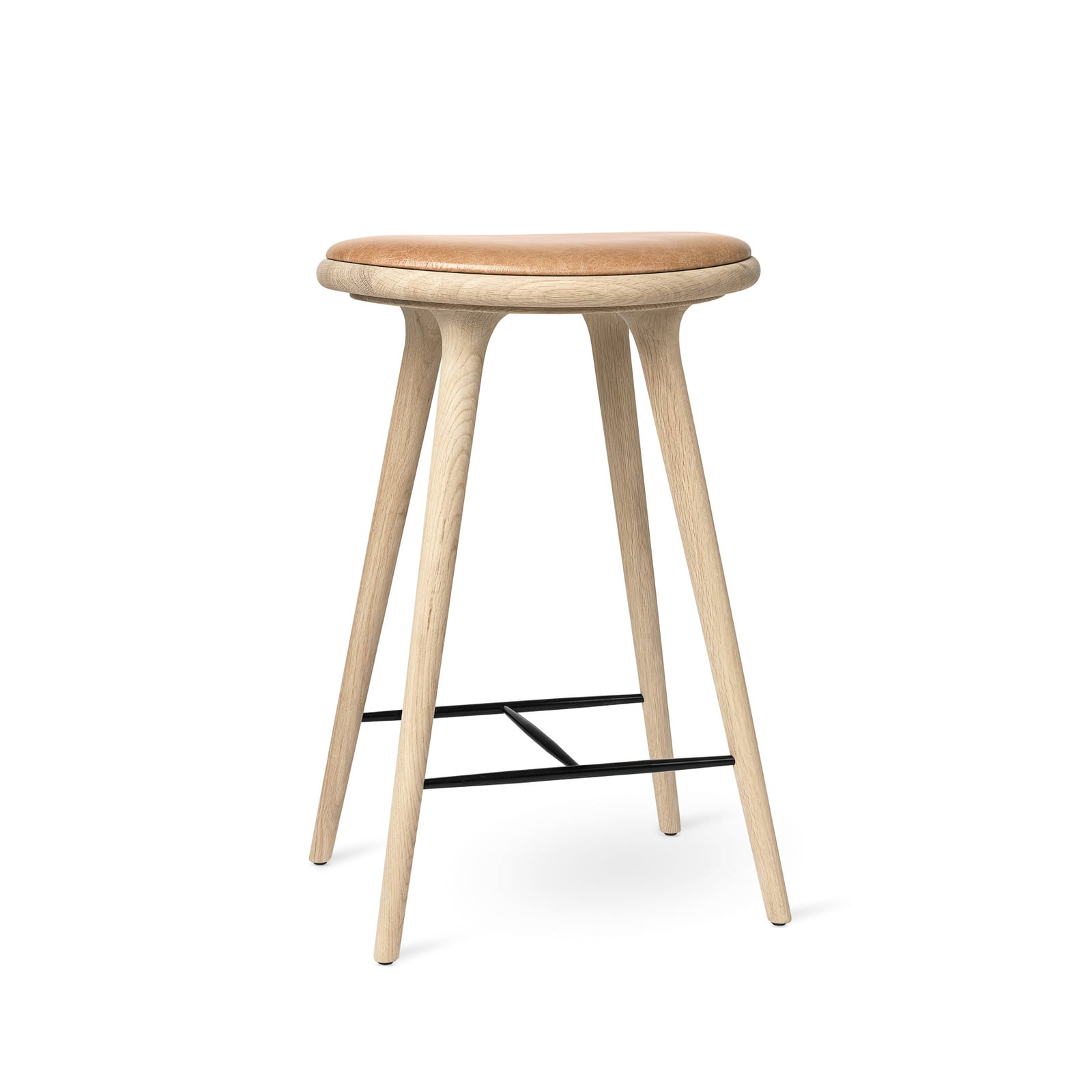 Tabouret de bar, marron, chêne/cuir, hauteur 74 cm - Mater